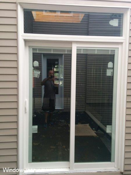 Sliding doors. Patio door with blinds. Transom. 8 foot tall 96 inches. Low e coating, Argon gas. Tilt and lift internal Mini Blinds